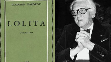 Обложка книги Лолита 1967 года издания и автор книги, Владимир Набоков
